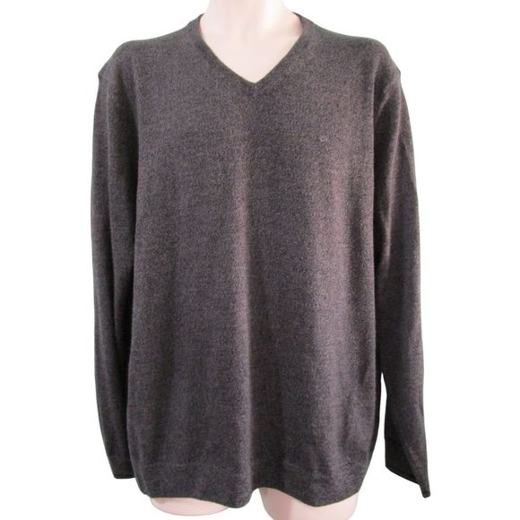 Calvin Klein Extra Fine Merino Sweater Heathered Charcoal V Neck Mens Large EUC - Picture 9 of 16